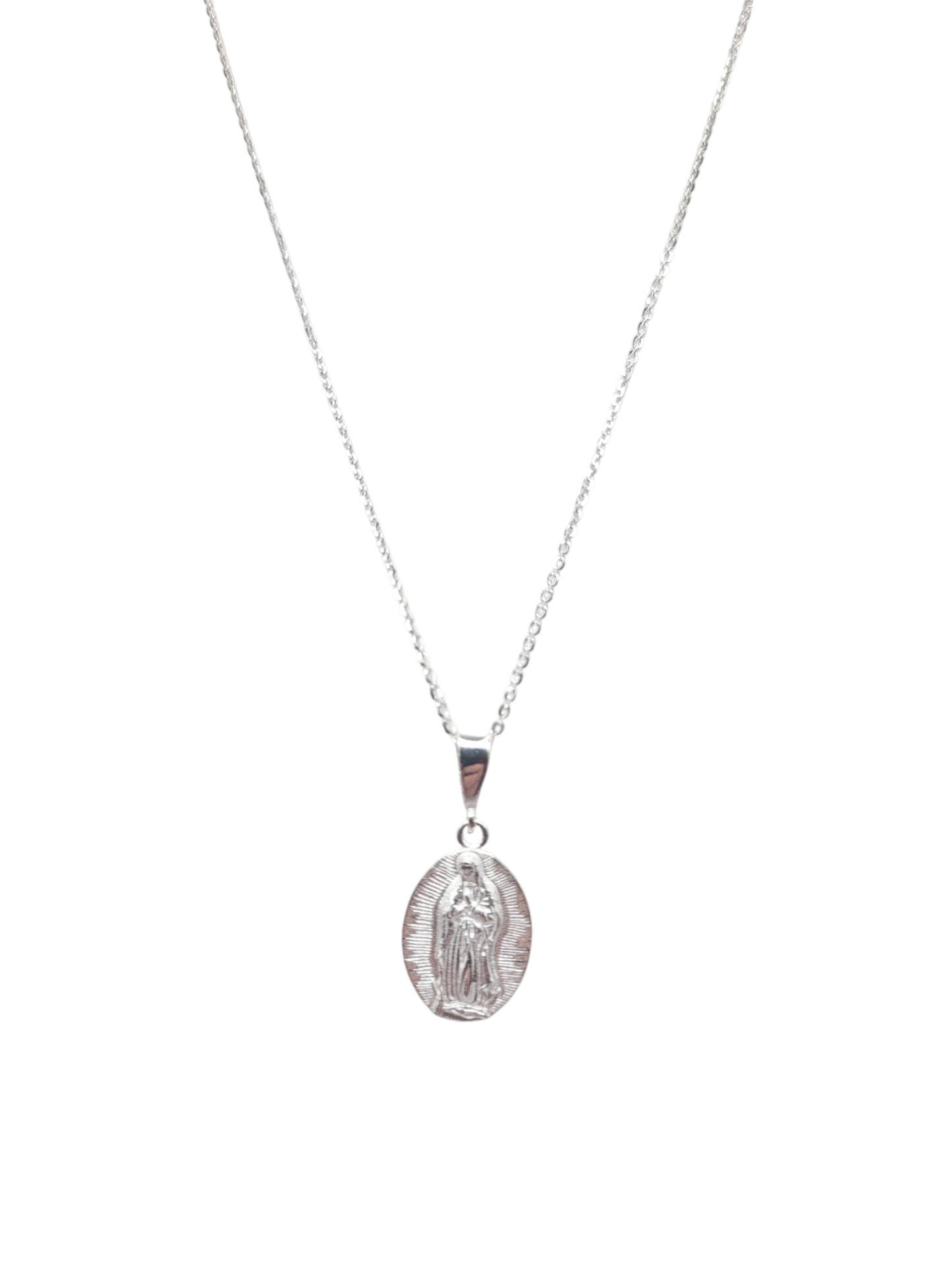 925 silver chain. Virgin Guadalupe pendant. 18in . 1mm