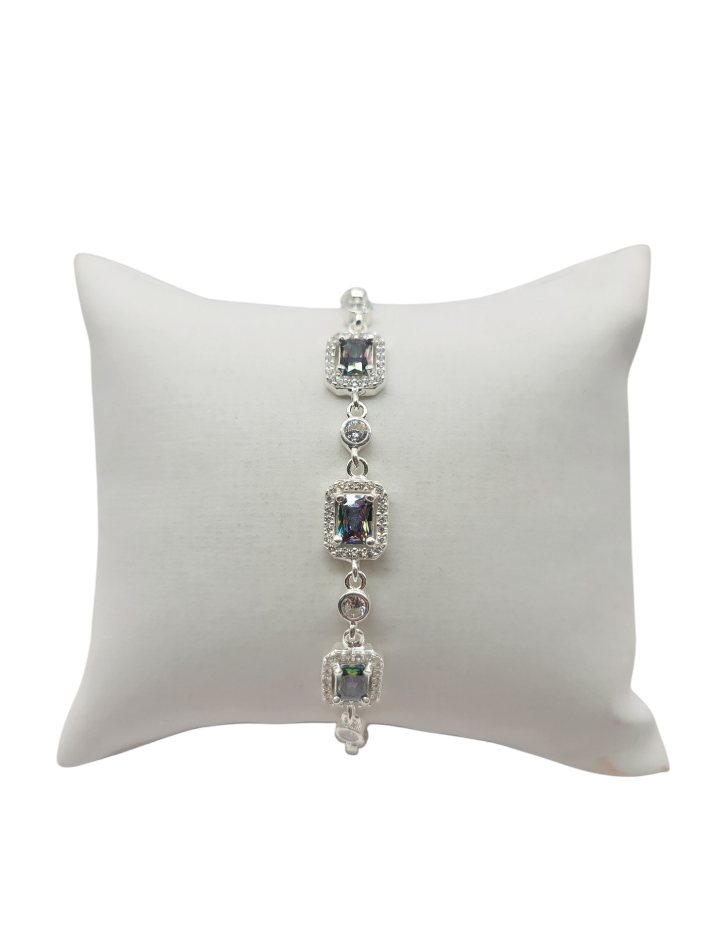 925 silver bracelet. Tornazol CZ square stone.