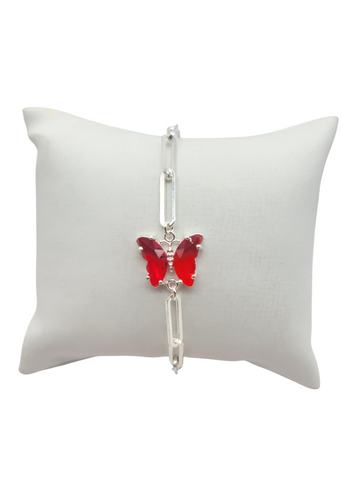 925 silver bracelet. Red butterfly. 7in. 5mm