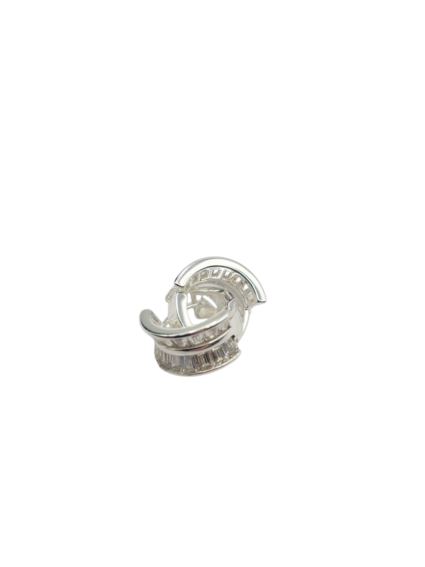 925 silver earrings. Round split design with CZ stone