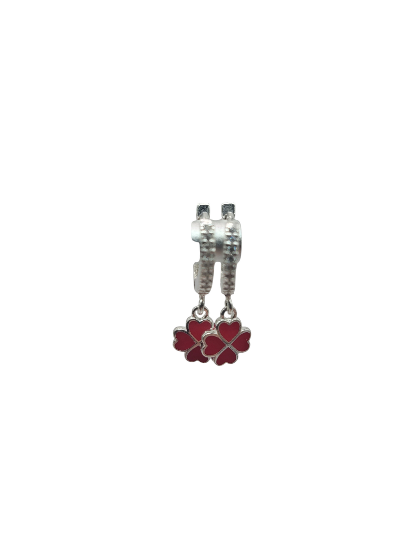 925 silver earrings. Red clover pendant.