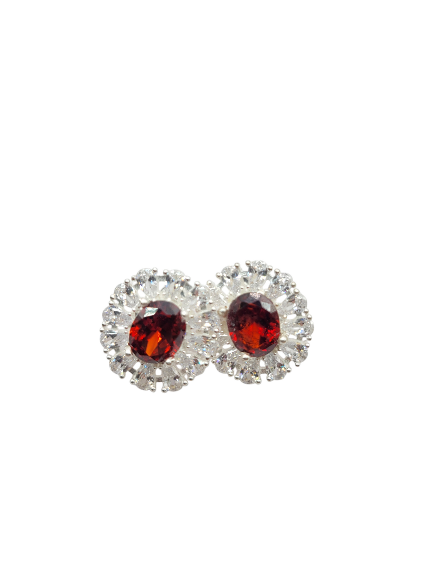925 silver earrings. flower with red stone