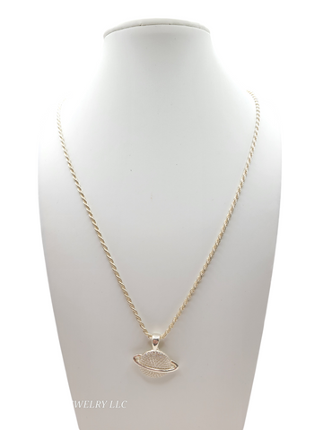 925 sterling silver chain. Planet pendant. 20in. 3mm.