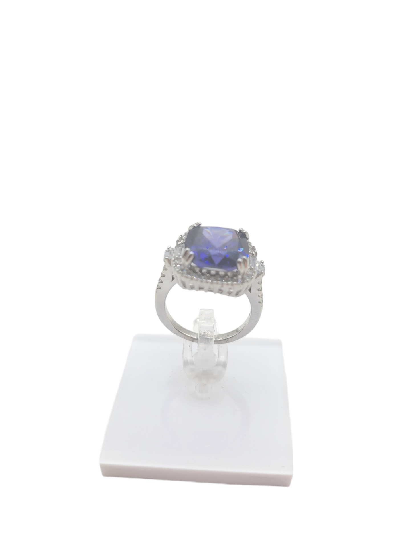 925 silver ring. Square blue CZ stone