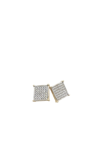 10K Gold Earrings. Square CZ Stone