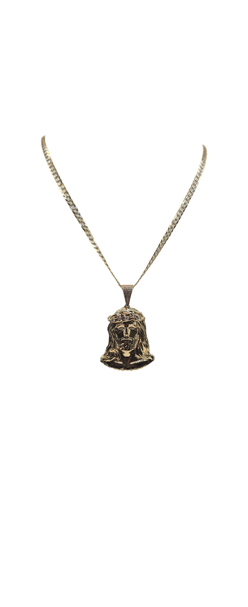 14K gold Cuban chain. Jesus pendant. 24in . 4mm