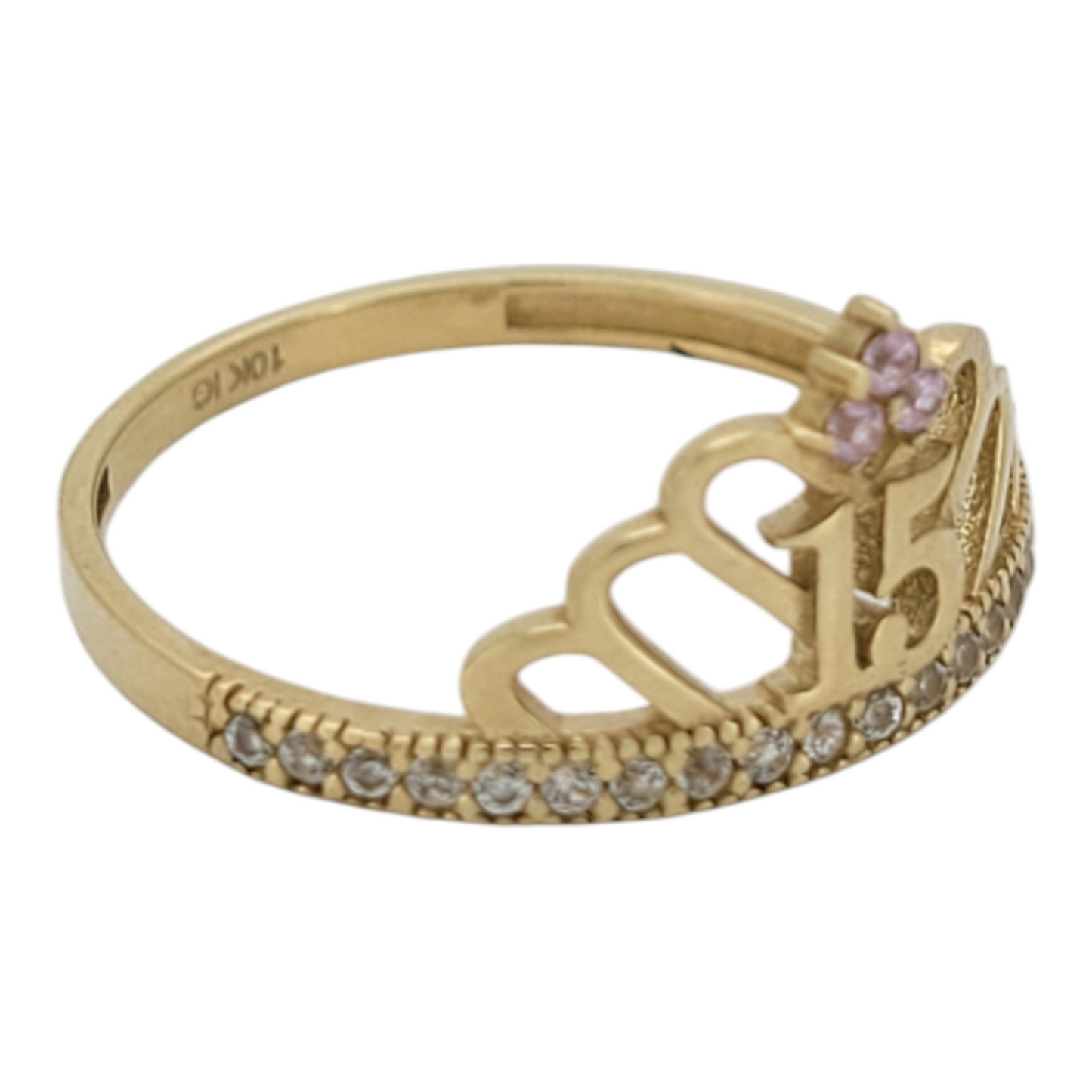 10K gold ring. Quinceañera. Crown with pink CZ stones. Size 6.5