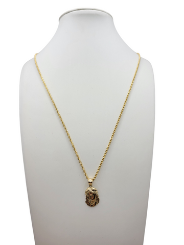 10K Gold Rope Chain. Jesus Face. 24in. 2mm