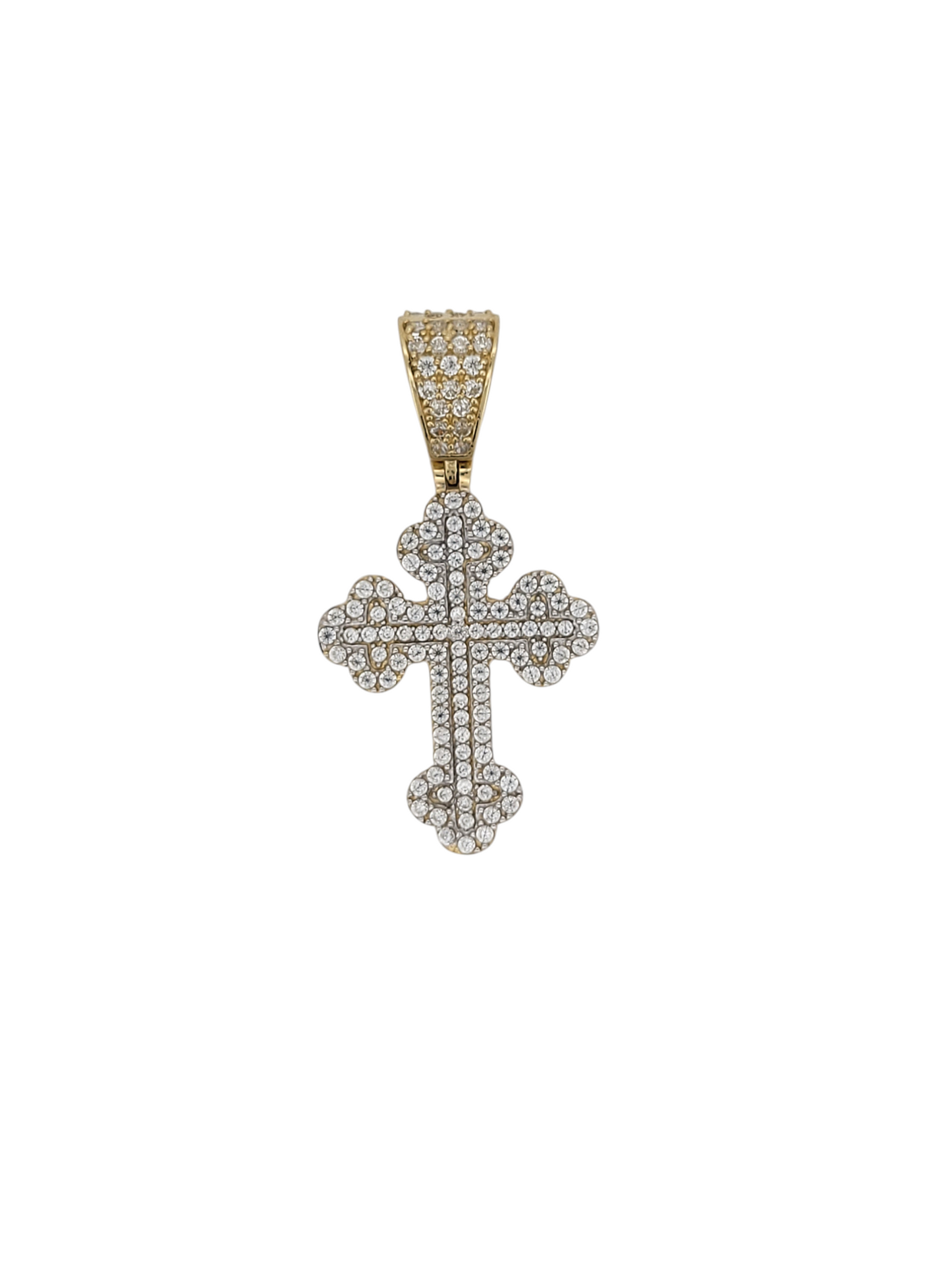 14K gold pendant. Cross. CZ stone.