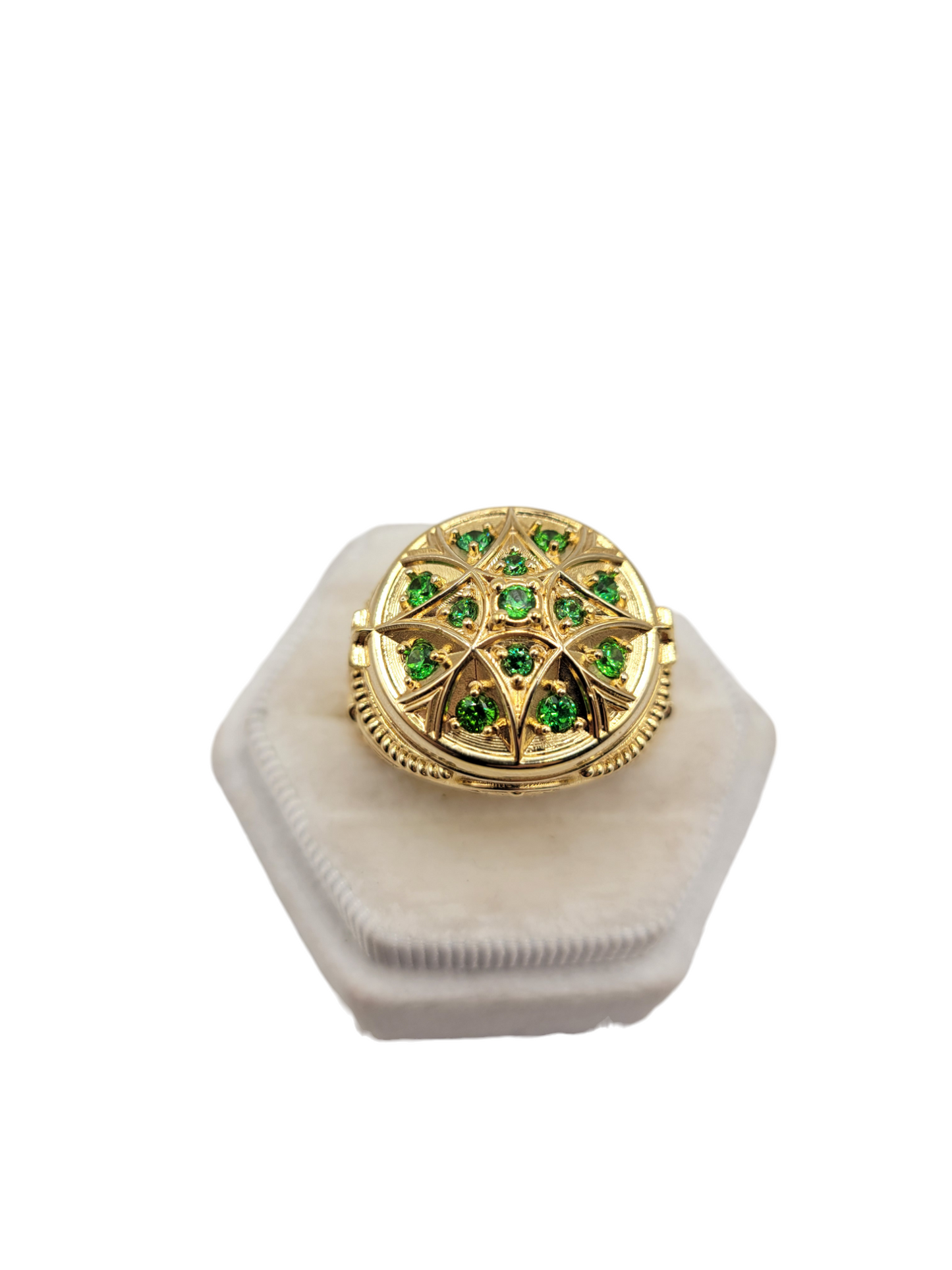 10K solid gold ring with green CZ stones. Size 11