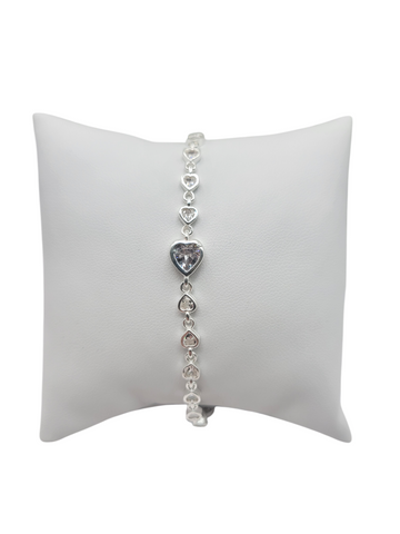 925 Sterling Silver Bracelet with White CZ Stones. 8 inches. 2-5mm
