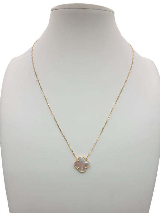 10K Gold Necklace. White Flower. 18in. 1mm