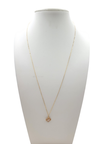 14K gold chain. With square pendant and CZ stone. 17 inches. 1 mm