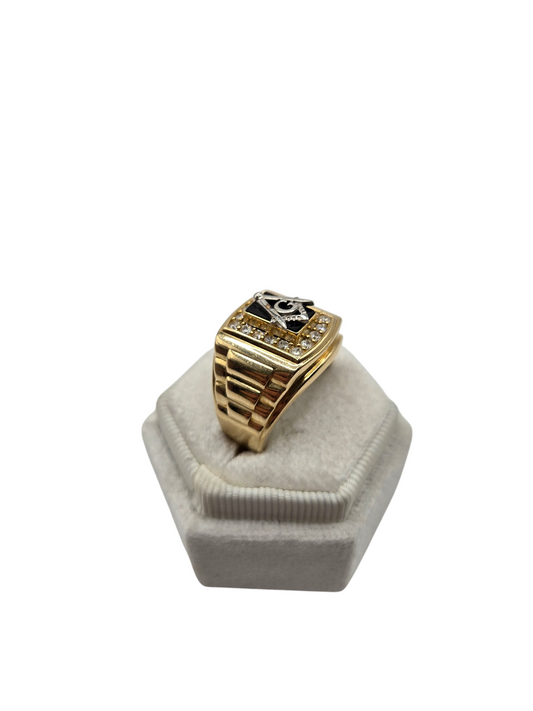 10k Gold Ring of Mason with CZ Stones, Size 11