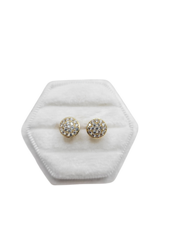 10K gold earrings. Round with CZ stone.