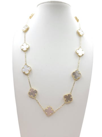 10K Gold Necklace. White Flowers .18in. 2mm