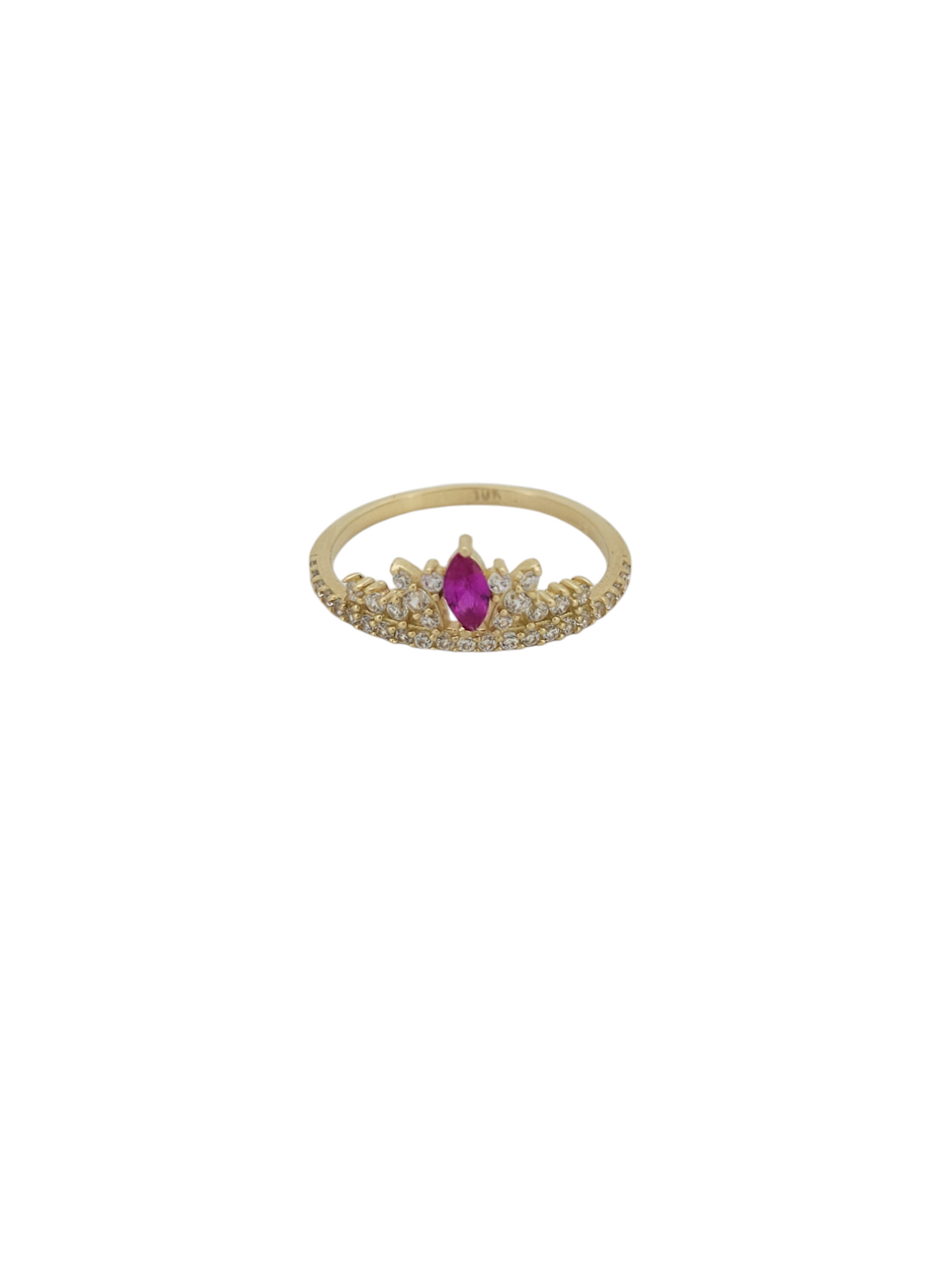 10K gold ring. Red and white crown. CZ stones. Size 6