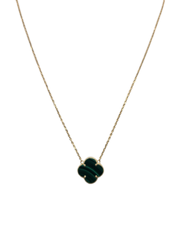 10K Gold Necklace. Green Flower. 18in. 1mm