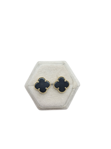 10K gold earrings. Black flowers.