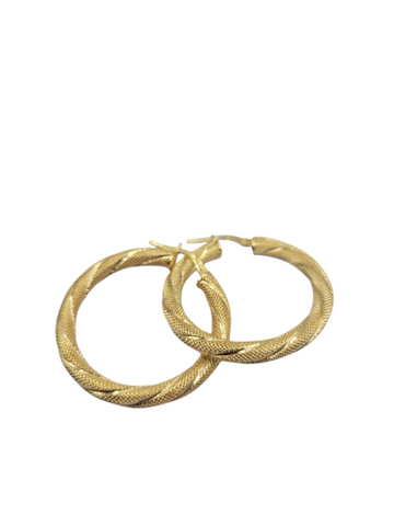 10K gold earrings. Medium thick snowy hoops. Size 4.