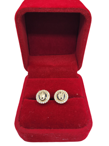 10K gold earrings. Crown with CZ stone.