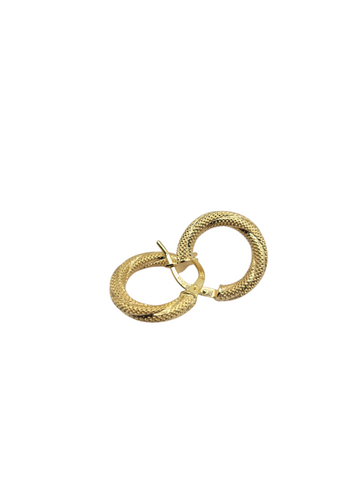 10K gold earrings. Medium-thick snowy hoops. Size 1.