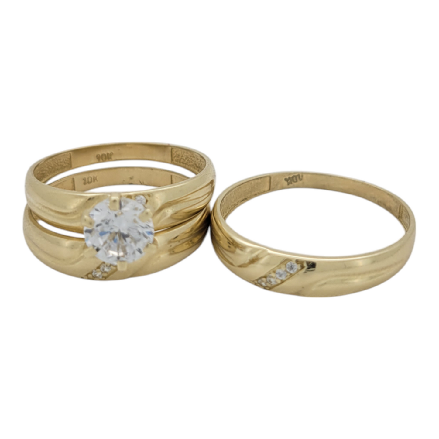 10K gold engagement rings. Trio of rings. Sizes 7.5 and 10. CZ stone.
