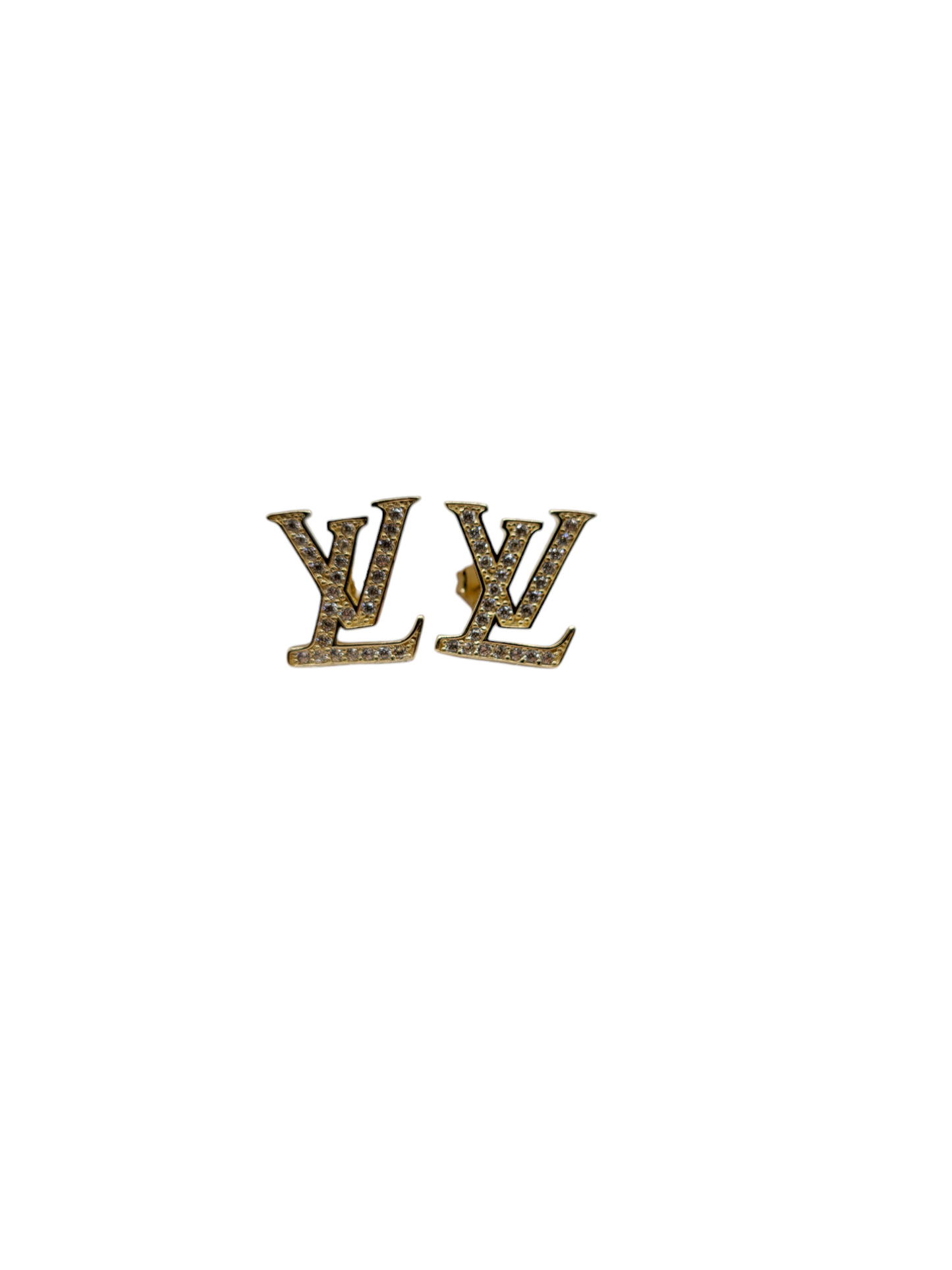 14K gold LV earrings with CZ stones. Large.
