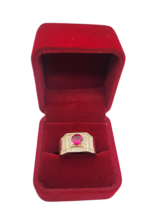 10K gold ring. Red stone. CZ. Size 10