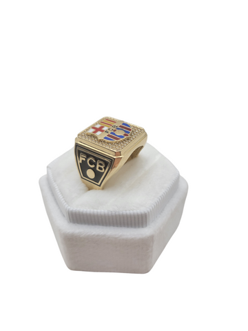 10K gold ring. Symbol of the football team Barcelona. CZ stone. Size 9.5