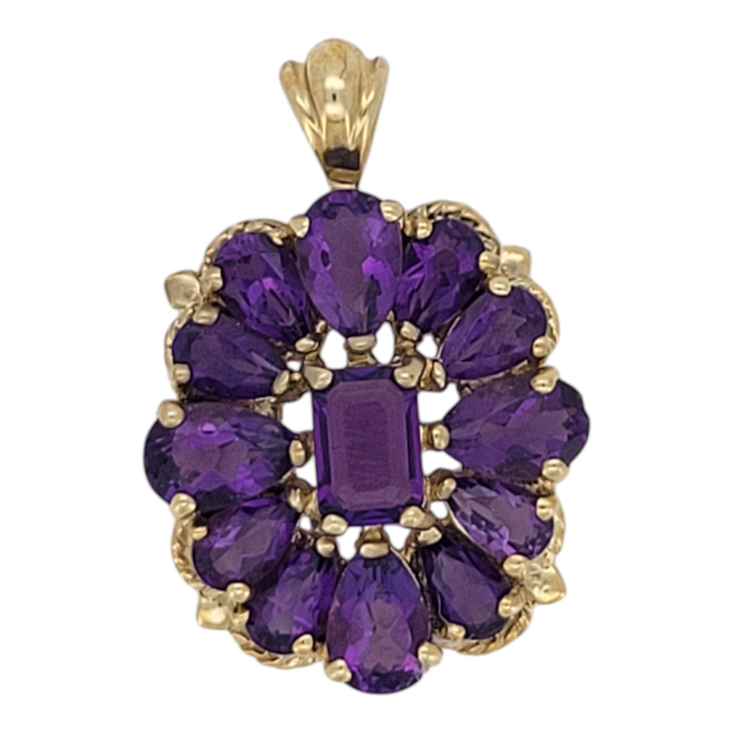 10K gold pendant. Purple flower. Solid.