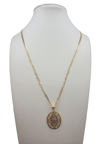10K gold Cuban chain. Virgin of Guadalupe pendant. 18 inches. 2.5 mm.