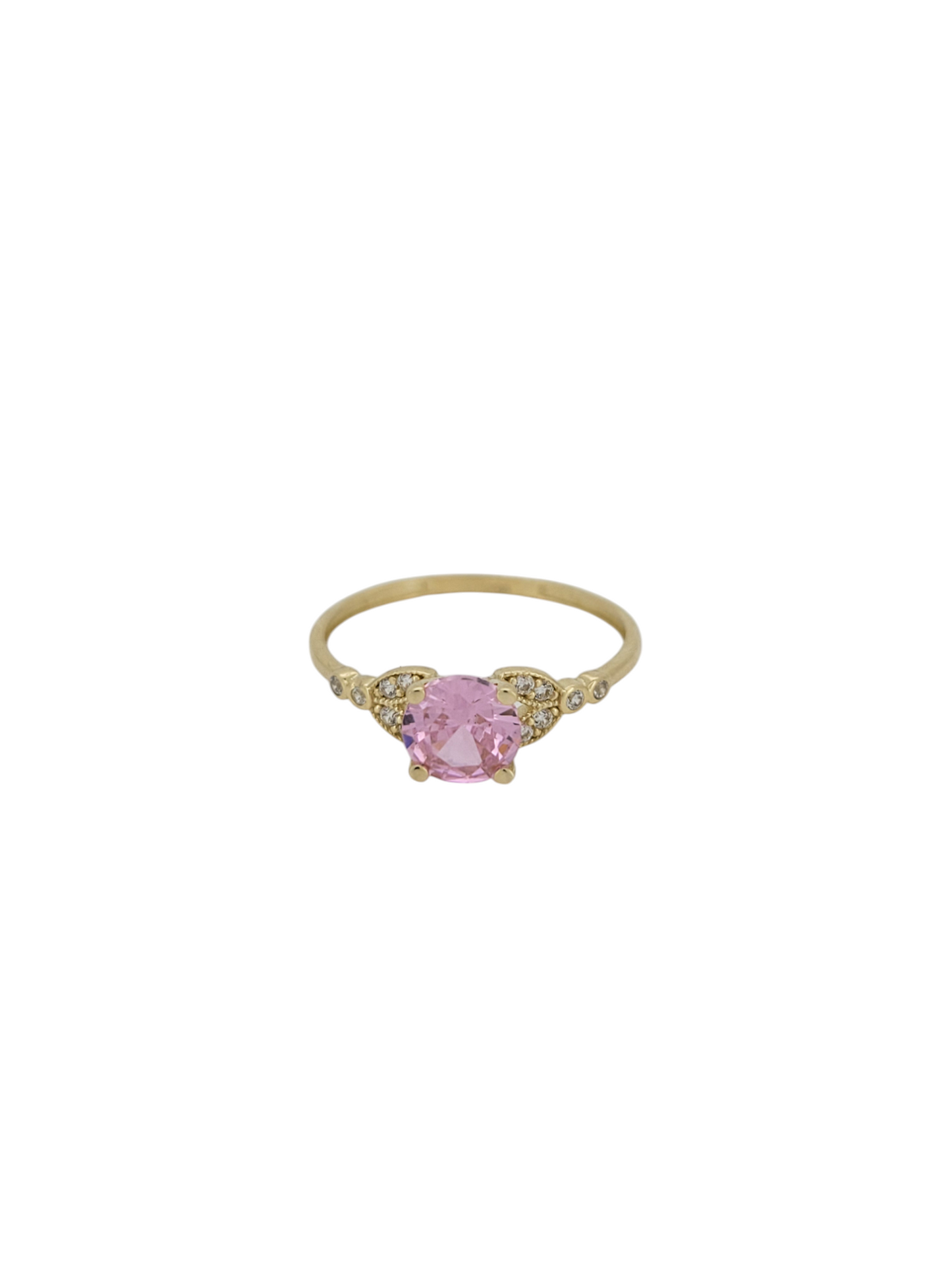 10K gold ring. Pink round CZ stone. Size 7.5