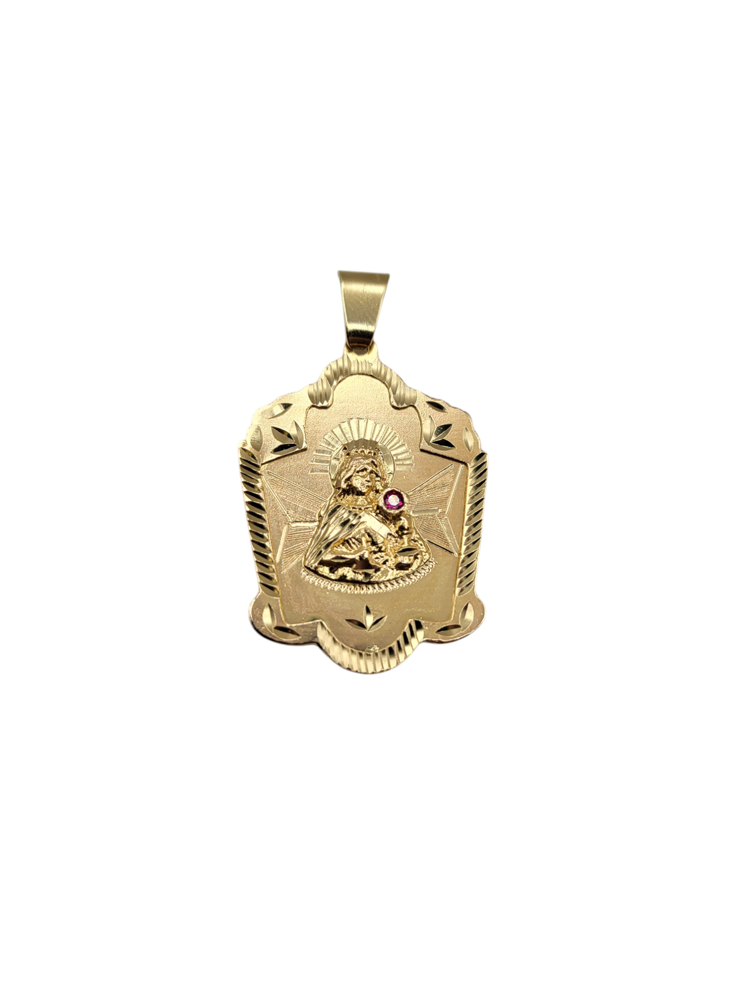 14K gold pendant. Saint Barbara. CZ stone.