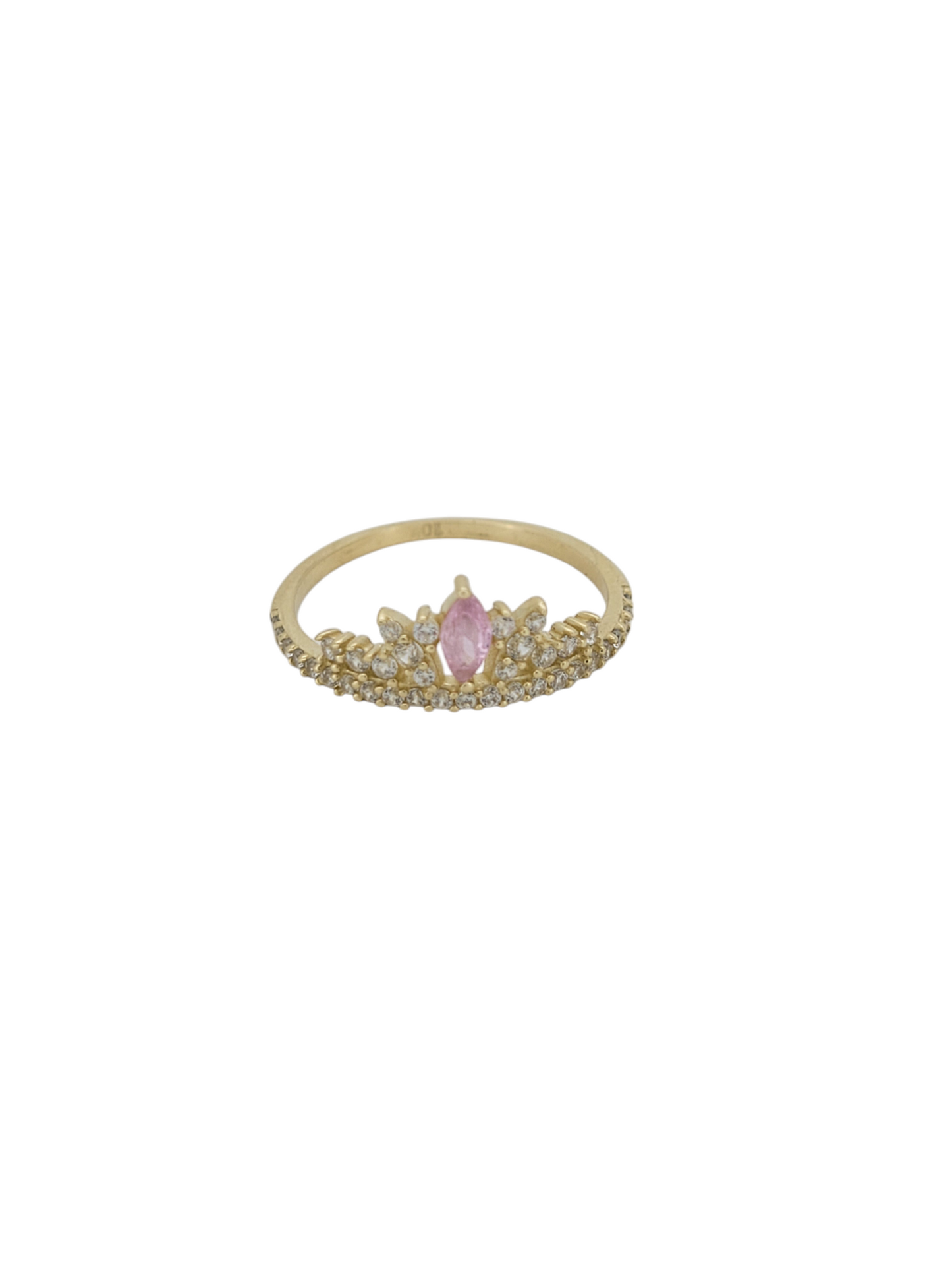 10K gold ring. Crown with pink stone. CZ stones. Size 5.5