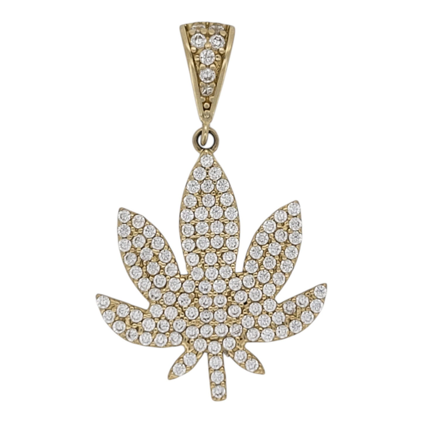 10K gold pendant. Cannabis leaf with CZ stone.