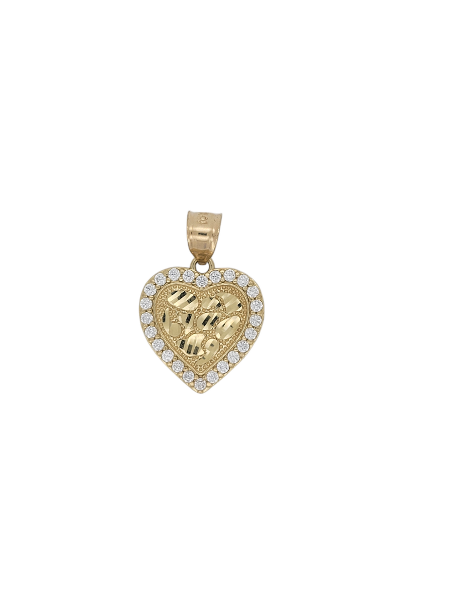 10K gold pendant. Nugget-style heart with CZ stone