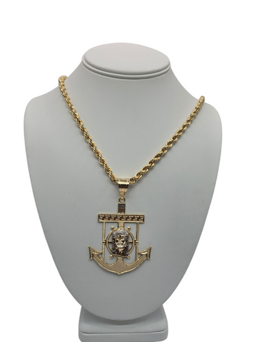 10K Gold Plain Rope Chain, 22in, 5mm Jesus pendat