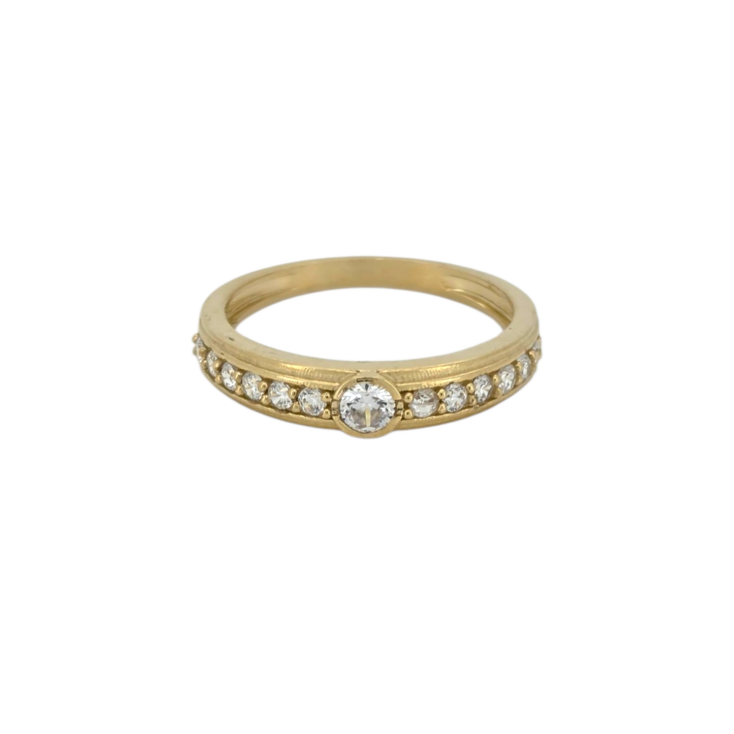10K Gold Wedding Band Ring. CZ Stones. Size 9.5
