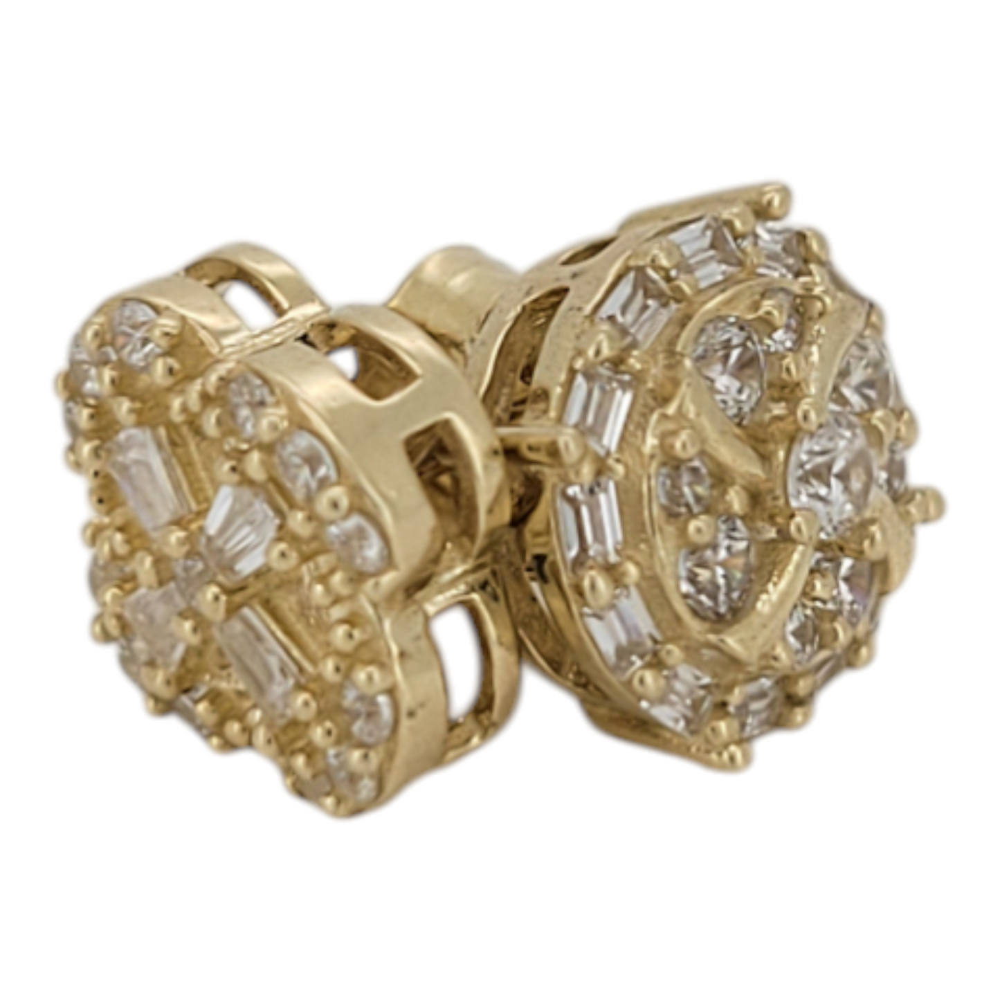 10K gold earrings. Round. CZ stone