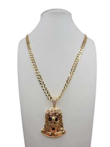14K gold Cuban chain. Jesus face. 24 inches. 5.7 mm.