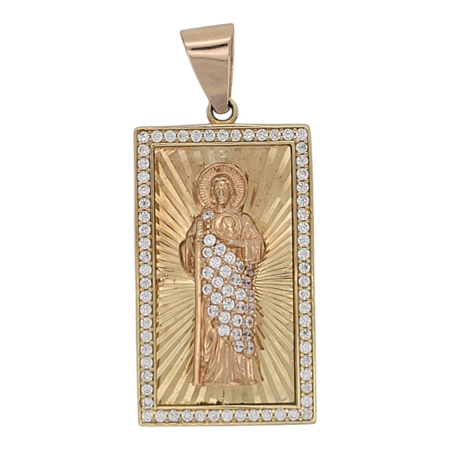 14K gold pendant. Saint Jude. CZ stones