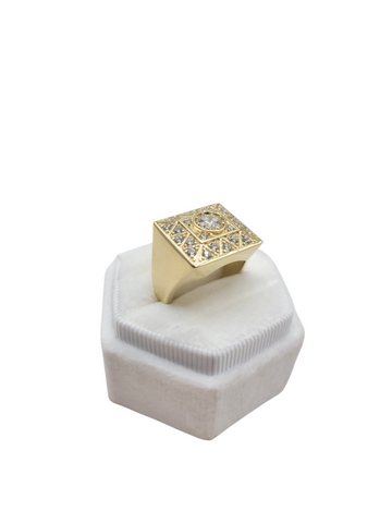 10K gold ring. Square rosette with center stone CZ. Size 10