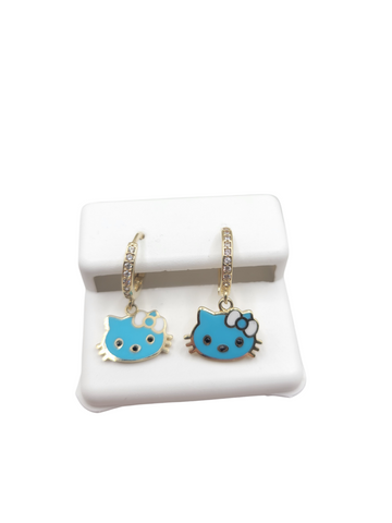 10K gold earrings. Hello Kitty. Blue.