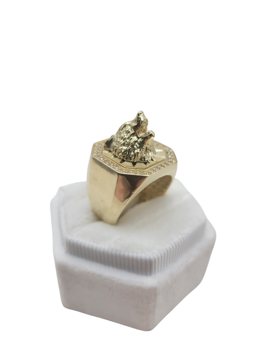 10K Gold Ring. Bear Head. CZ Stone. Size 10