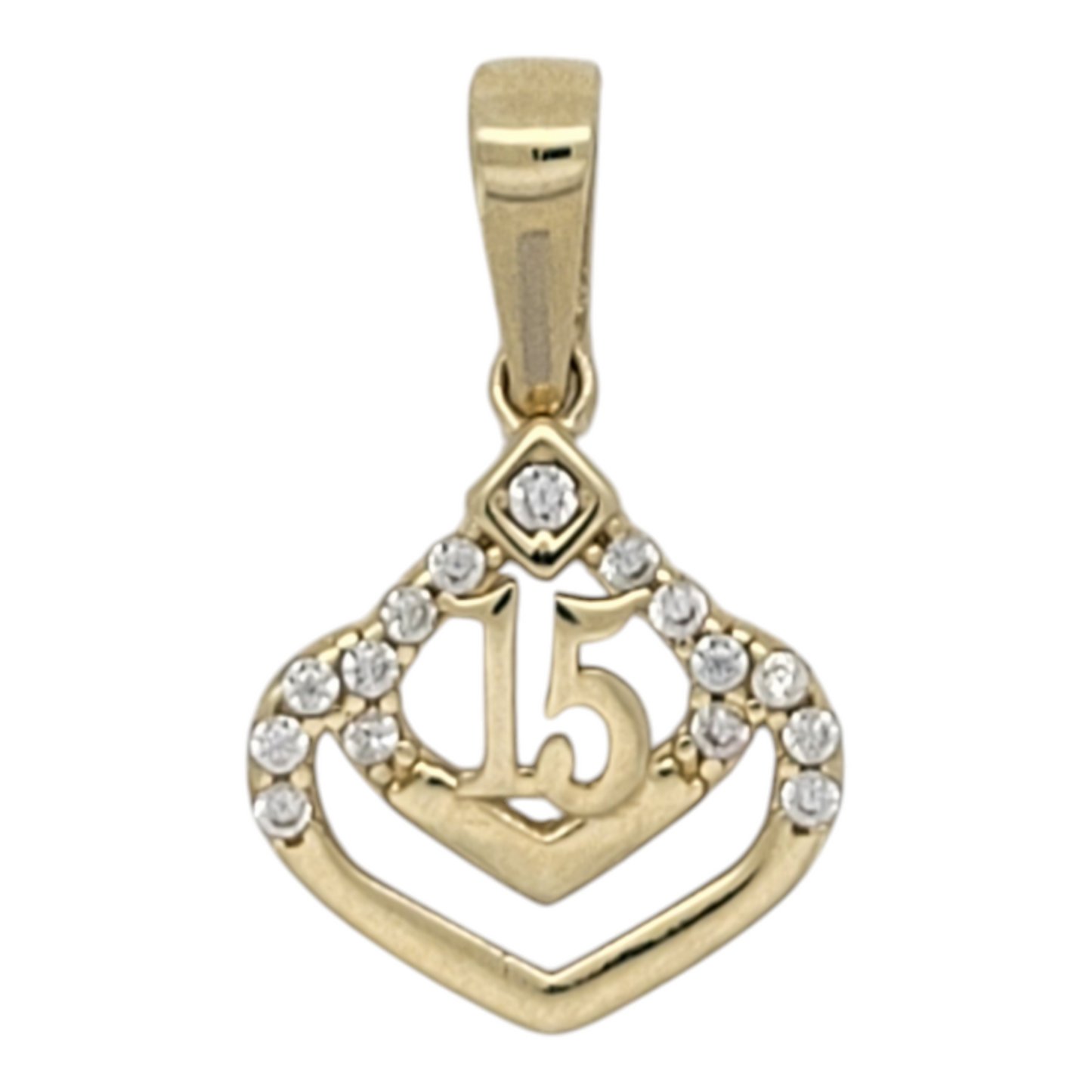 10K gold pendant. Quinceañera. White CZ stones