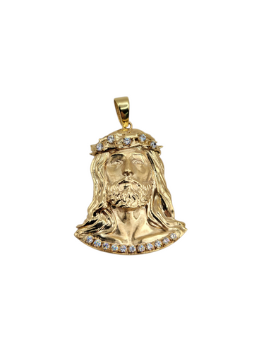 10K gold pendant. Jesus face. CZ stone.