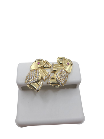 10K gold earrings. Elephants. CZ stone.
