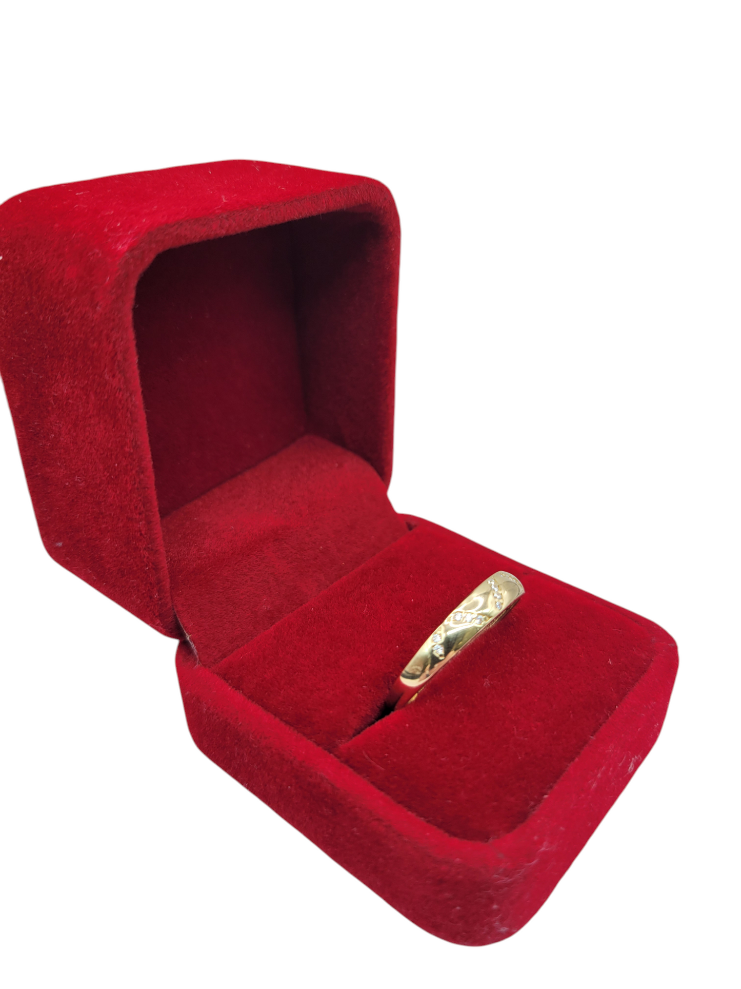 10K gold wedding rings. Trio, 2 for women and 1 for men. Hills with CZ stones. Size 7 y 12