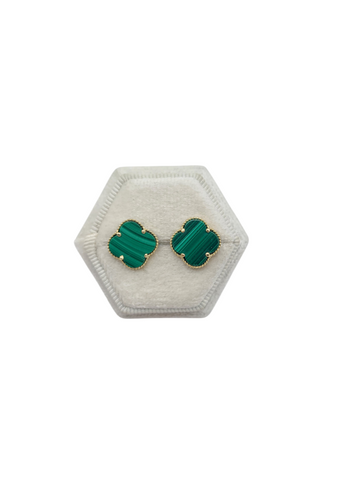 10K gold earrings. Green flowers.